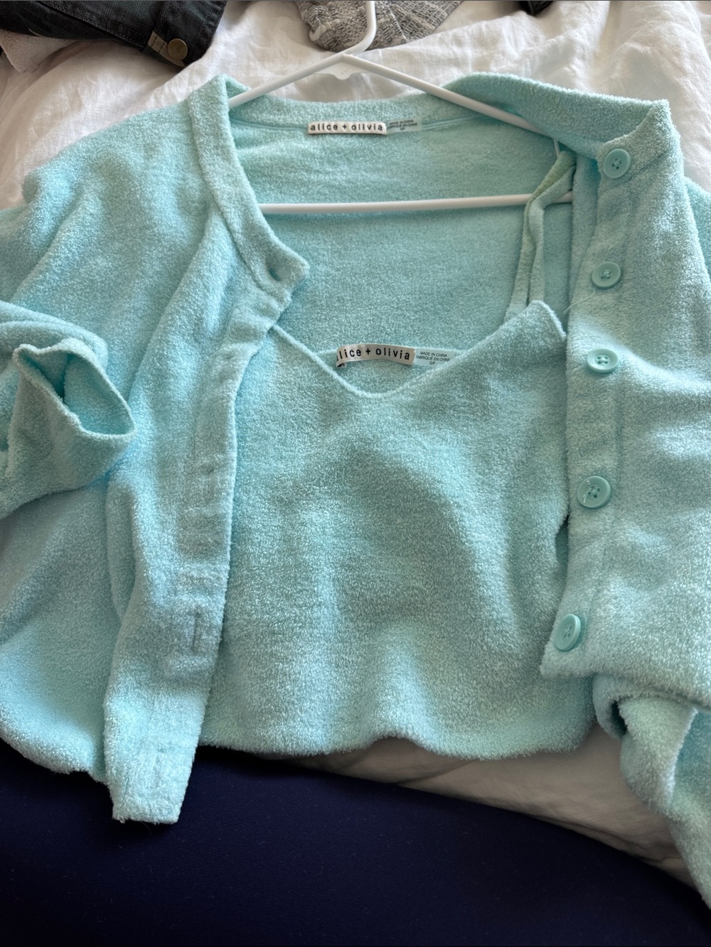 Alice + Olivia Aqua Knit Cardigan and Tank Set